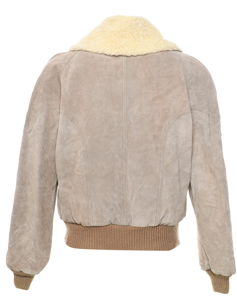 Grey Faux Shearling Suede Jacket - M