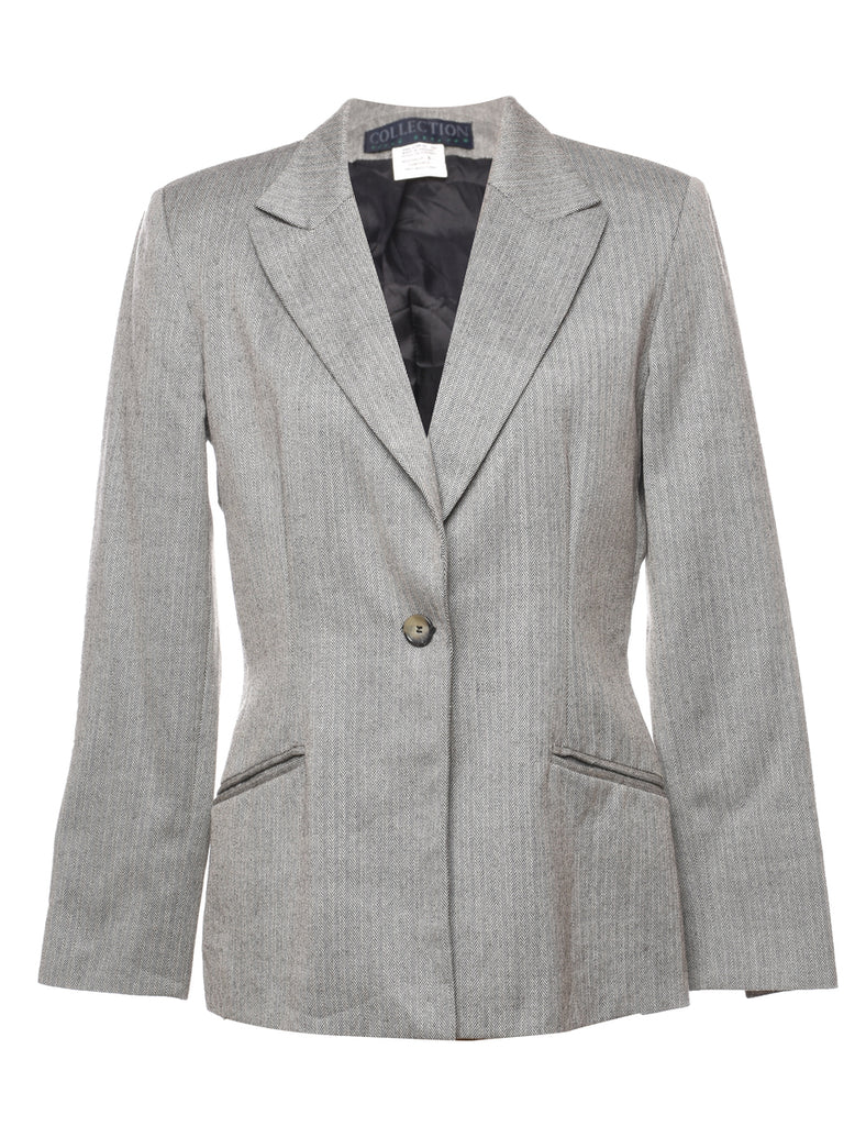 Grey Herringbone Tweed Blazer - M