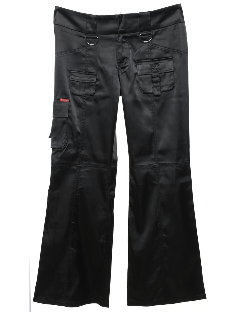 Guess Flared Leg Black Shiny Y2K Cargo Trousers - W34 L31