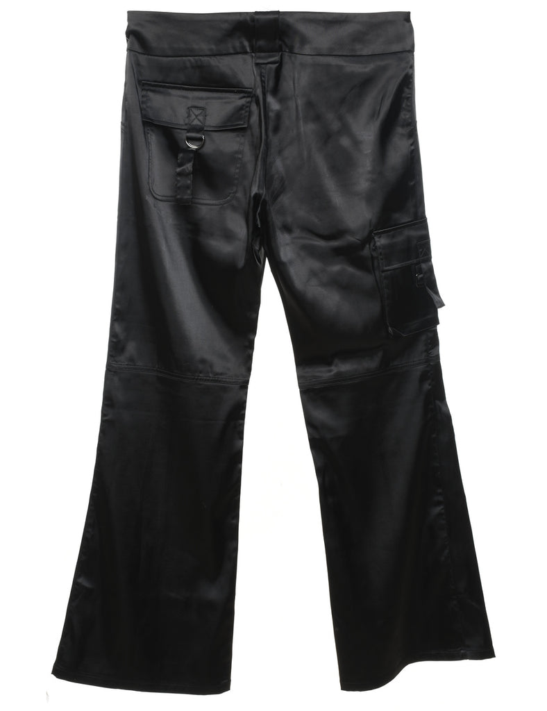 Guess Flared Leg Black Shiny Y2K Cargo Trousers - W34 L31