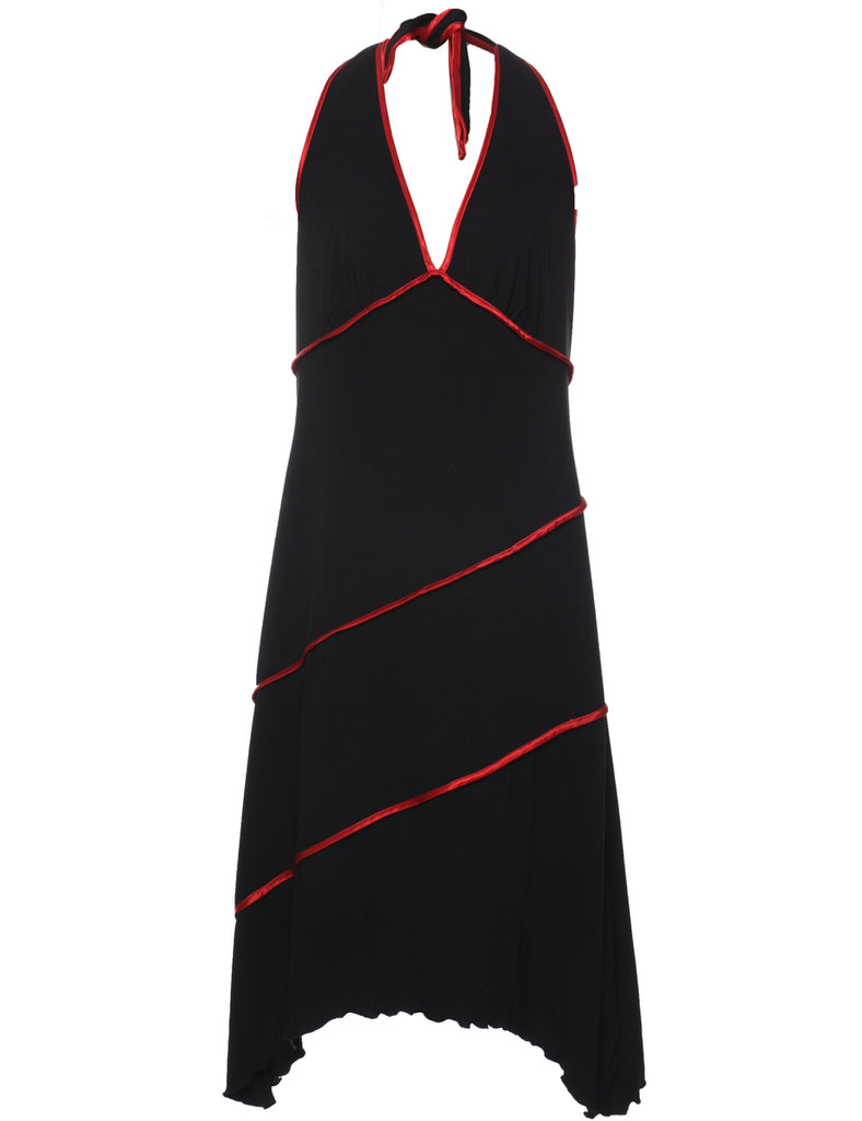 Halterneck Black & Red Y2K Evening Dress - L