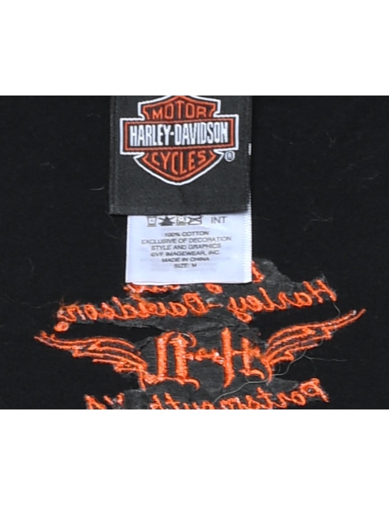 Harley Davidson Black & Orange Y2K Embellished & Embroidered T-Shirt - M