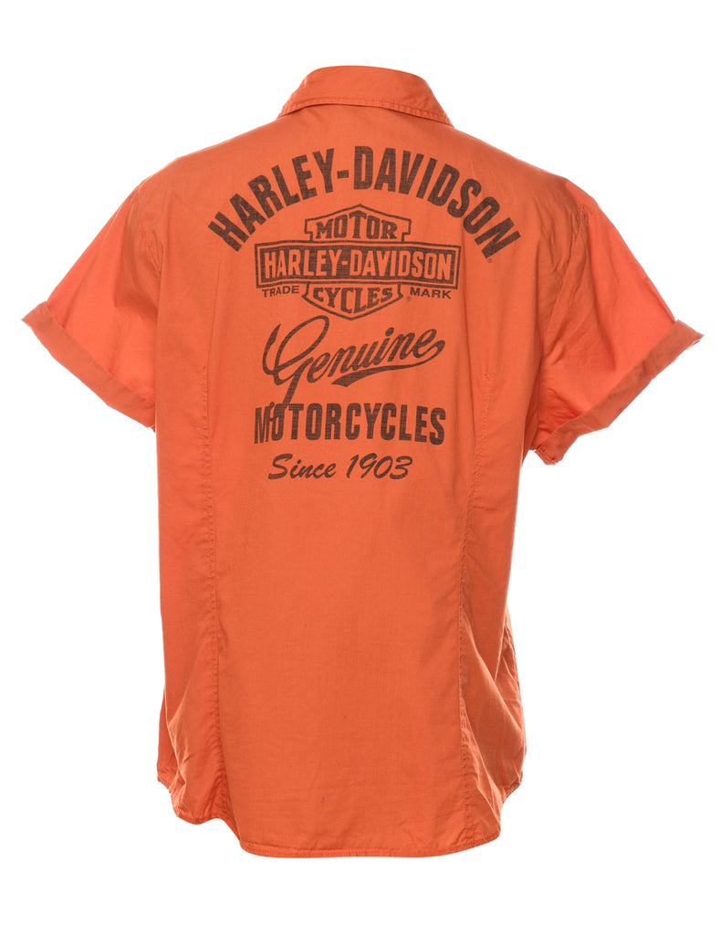 Harley Davidson Button-Front Orange & Black Shirt - XL