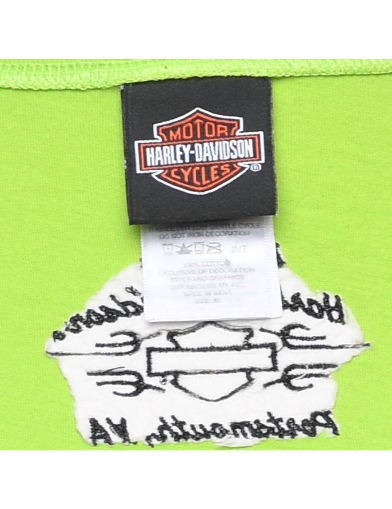 Harley Davidson Printed Lime Green Y2K T-shirt - L