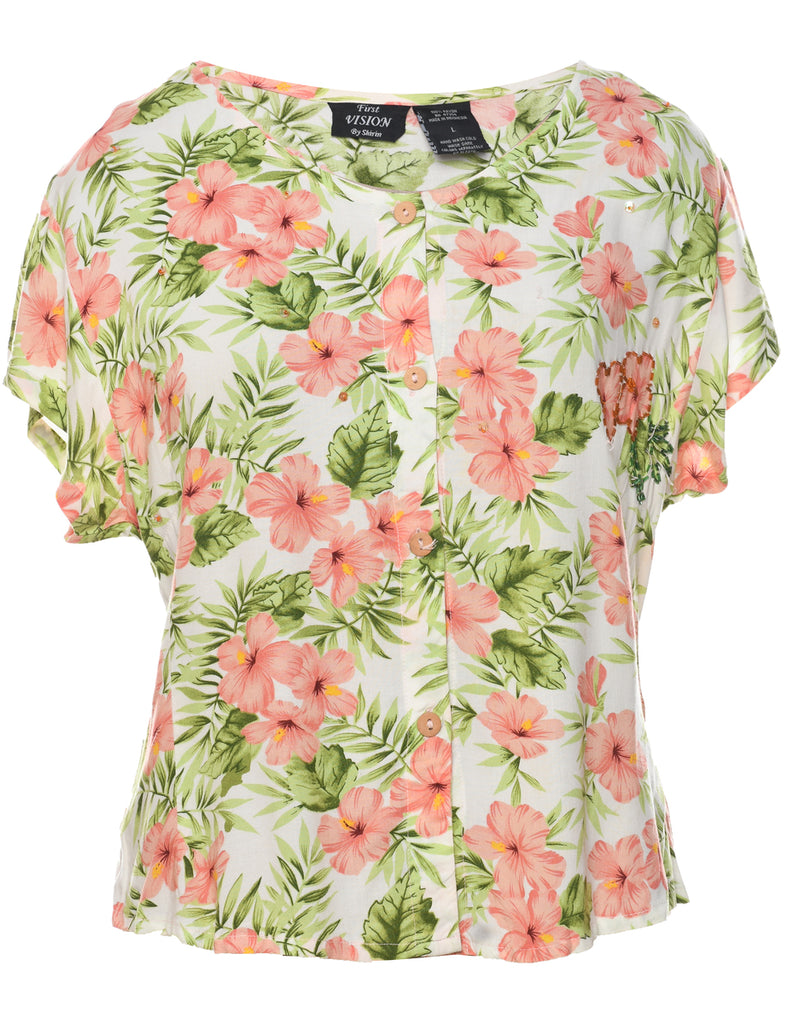 Hawaiian Print Blouse - L