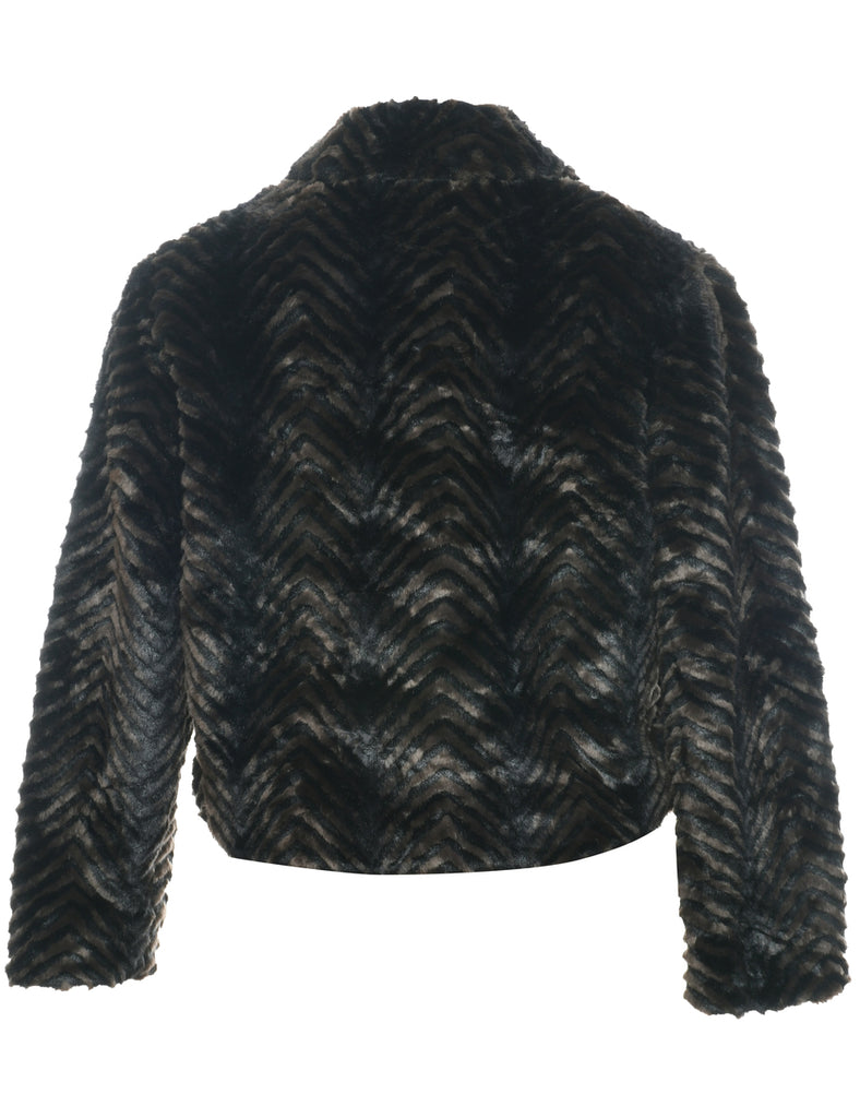 Herringbone Tweed Faux Fur Coat - S