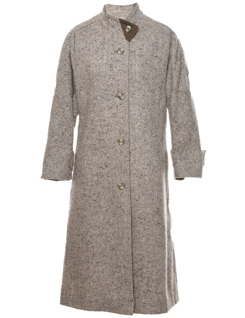 Herringbone Tweed Wool Coat - L