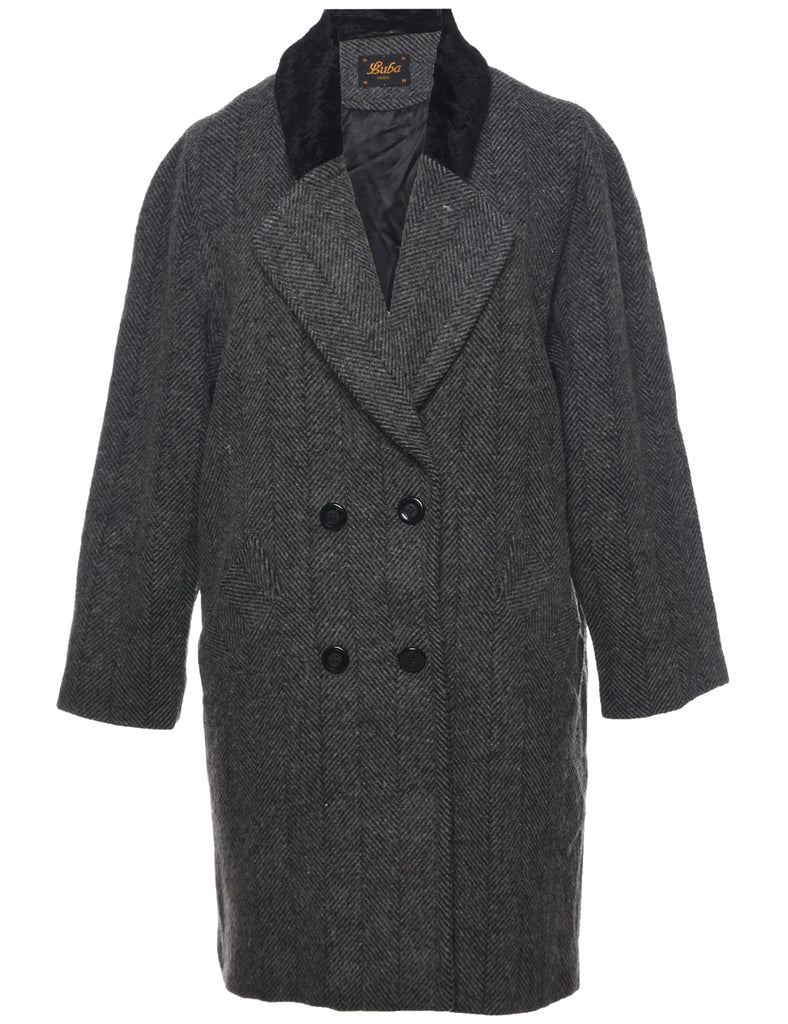 Herringbone Tweed Wool Coat - L