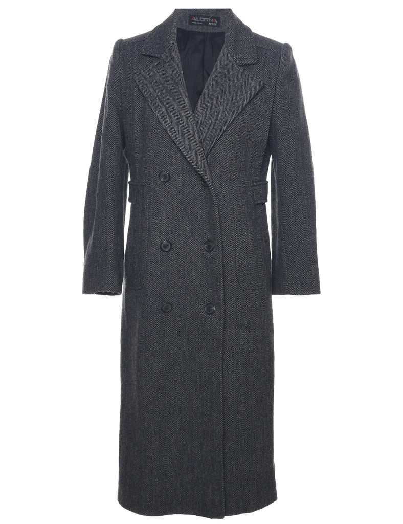 Herringbone Tweed Wool Coat - M