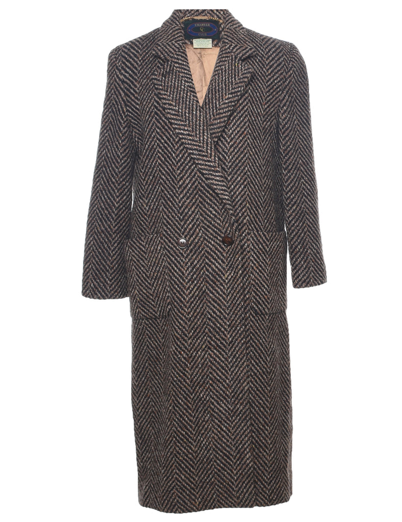 Herringbone Tweed Wool Coat - XL