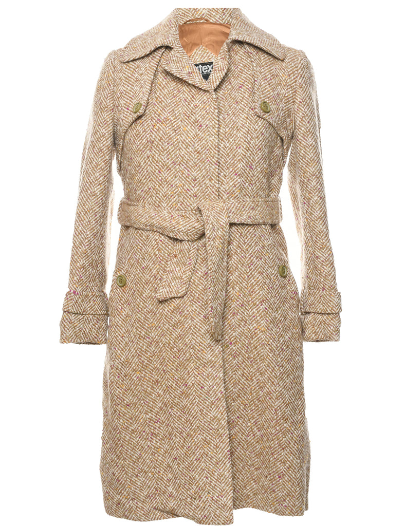 Herringbone Tweed Wool Coat - M