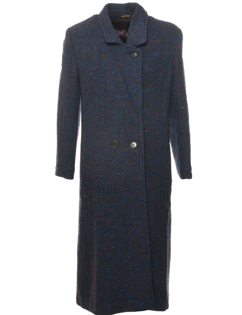 Herringbone Tweed Wool Coat - L