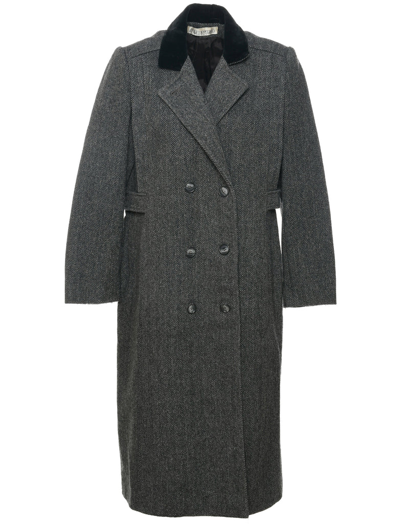 Herringbone Tweed Wool Coat - M