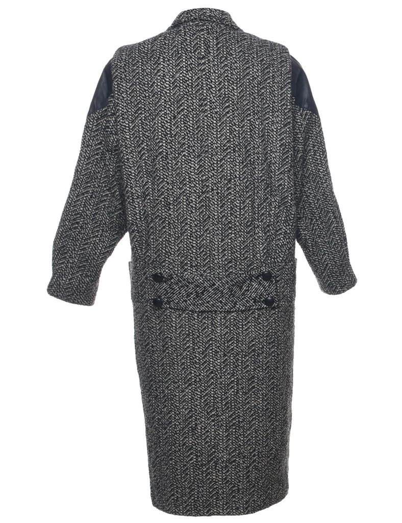 Herringbone Tweed Wool Coat - L