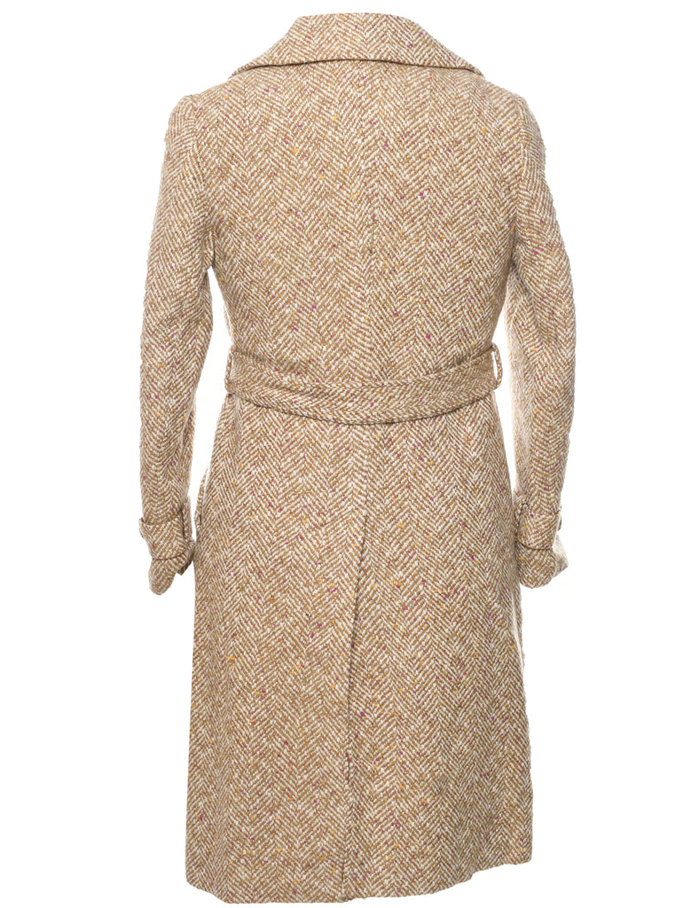 Herringbone Tweed Wool Coat - M