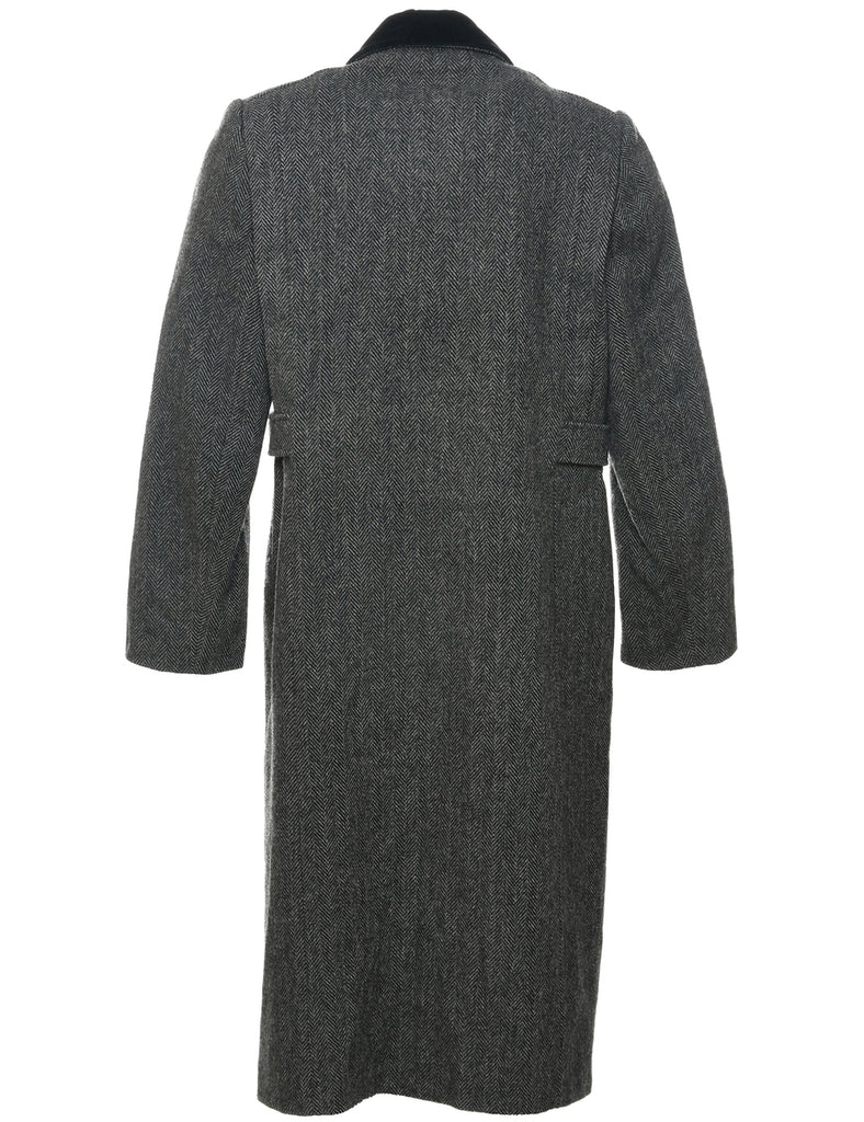 Herringbone Tweed Wool Coat - M