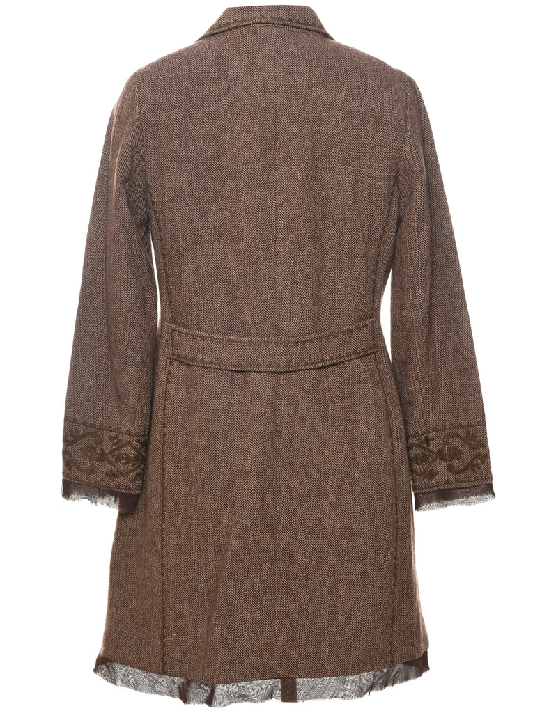 Herringbone Tweed Wool Coat - M