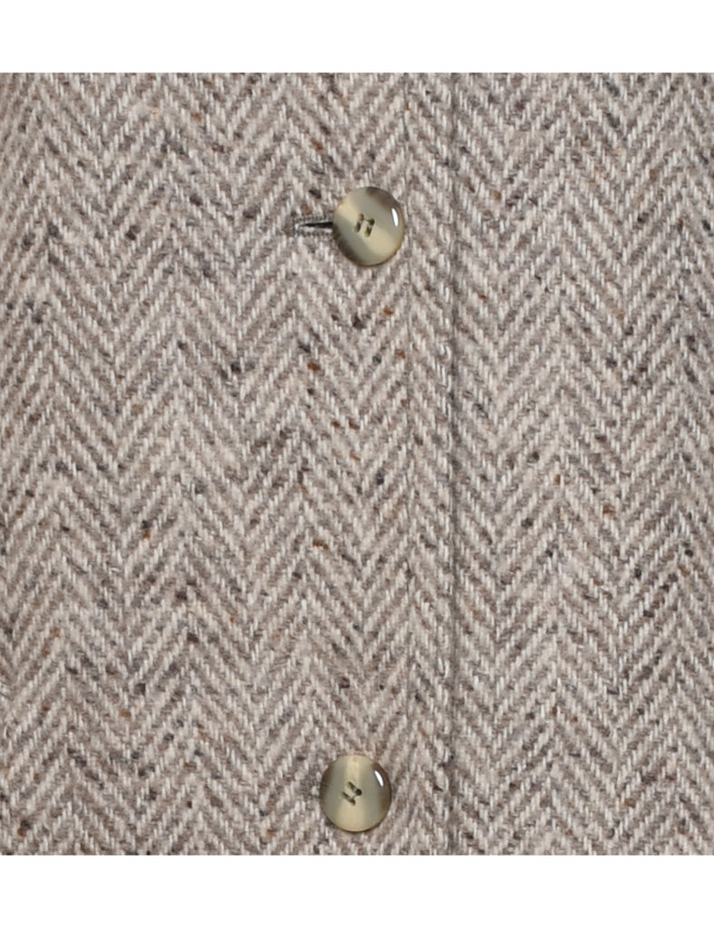 Herringbone Tweed Wool Coat - L