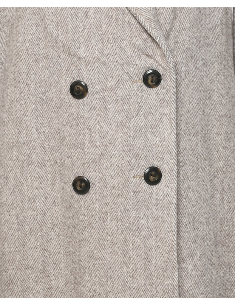 Herringbone Tweed Wool Coat - L