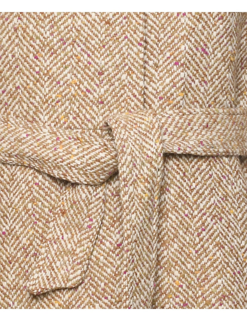 Herringbone Tweed Wool Coat - M