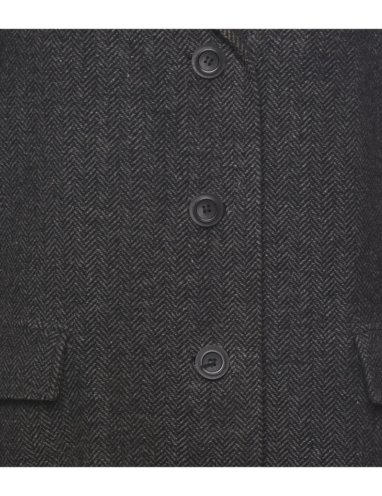 Herringbone Tweed Wool Coat - L