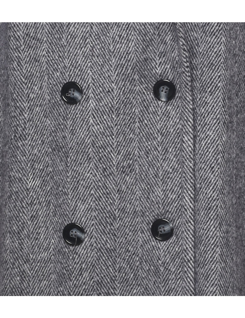 Herringbone Tweed Wool Coat - L