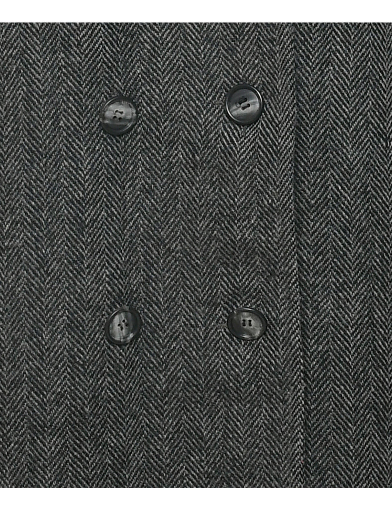 Herringbone Tweed Wool Coat - M