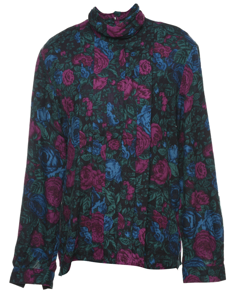 High Neck Floral Blouse - L