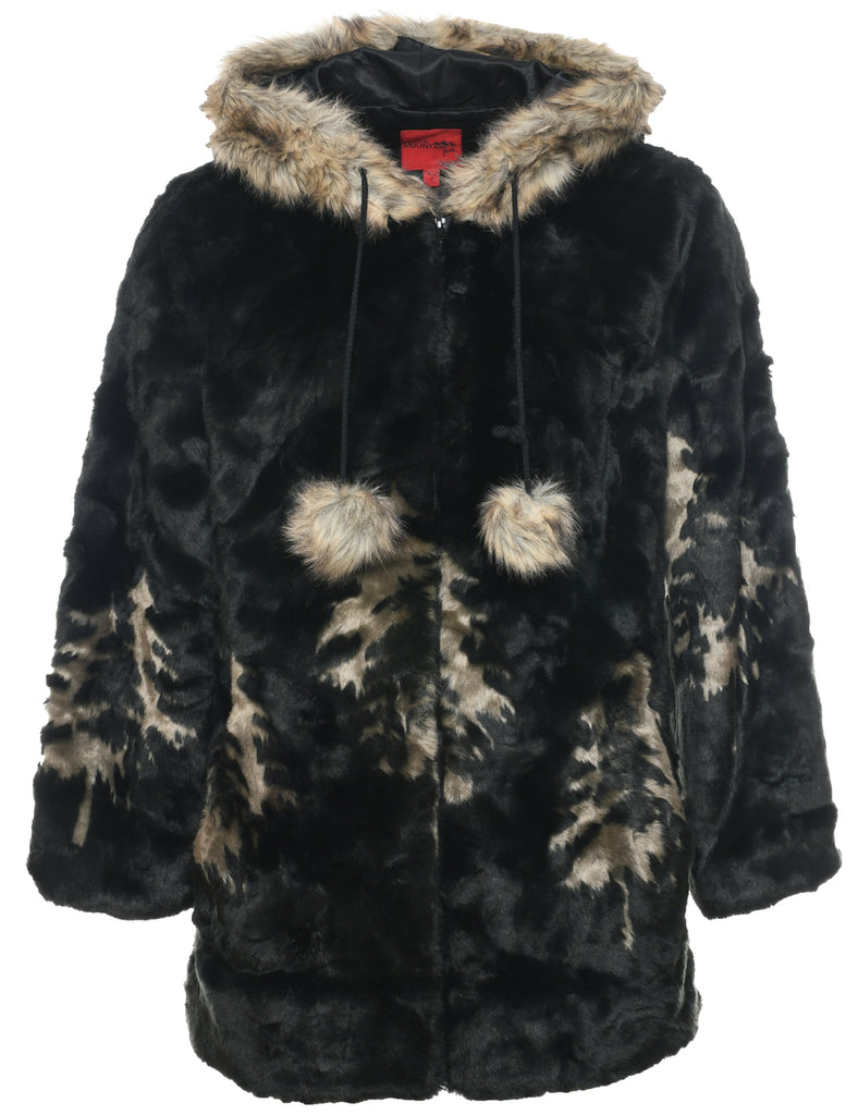 Hooded Faux Fur Coat - S