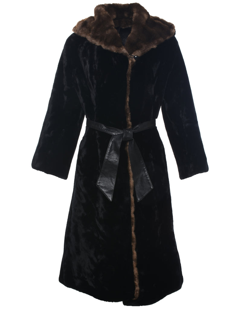 Hooded Faux Fur Coat - M