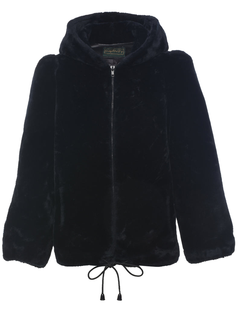 Hooded Faux Fur Coat - M