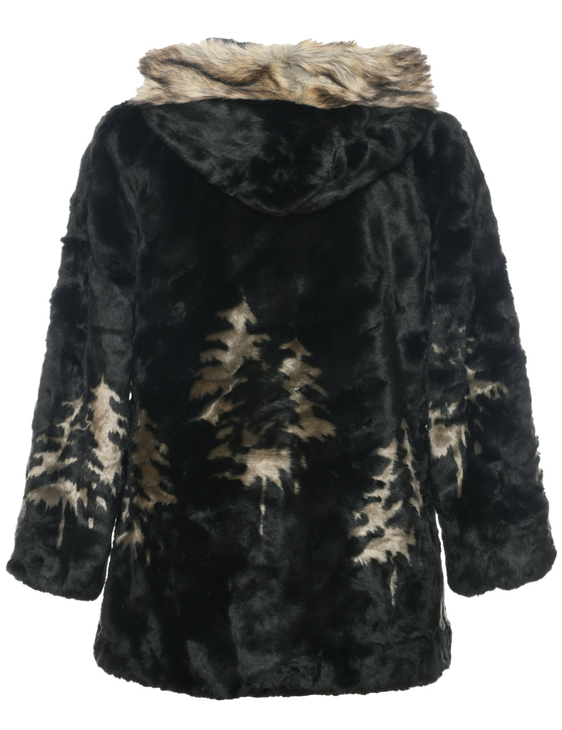 Hooded Faux Fur Coat - S