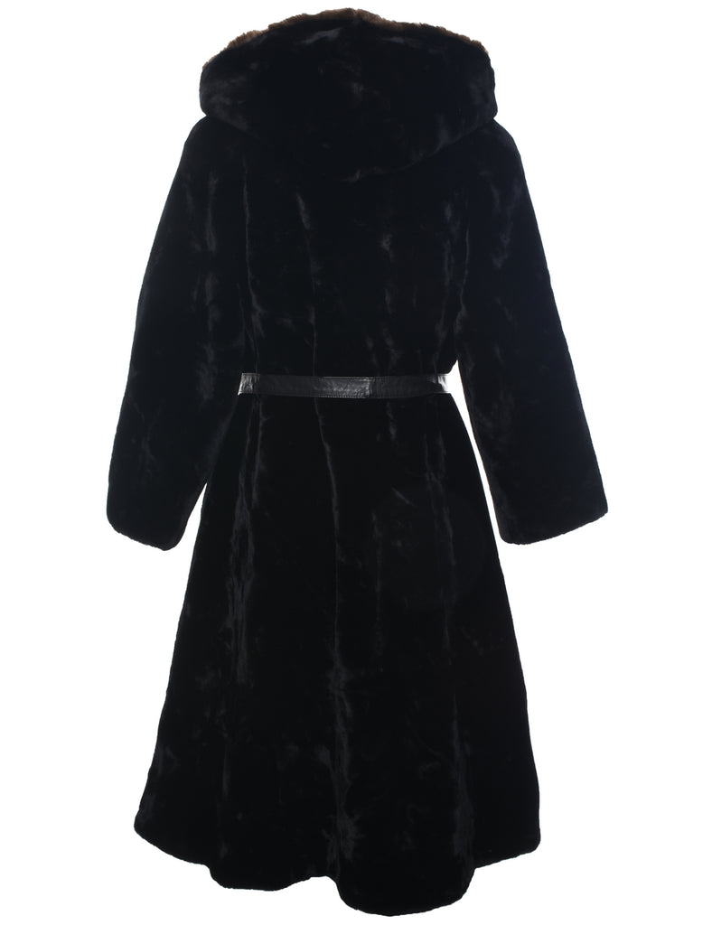 Hooded Faux Fur Coat - M