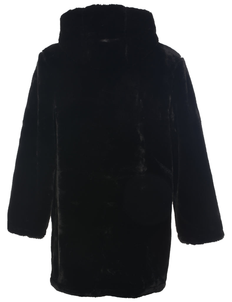 Hooded Faux Fur Coat - M