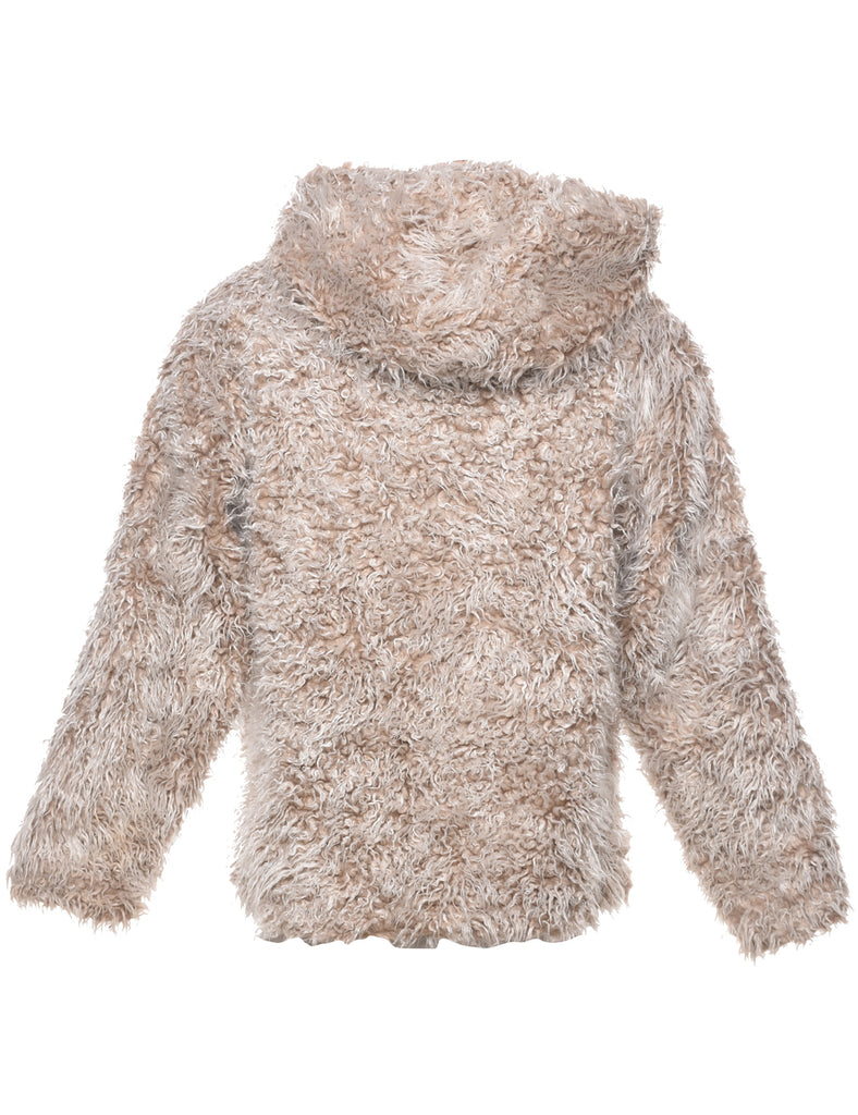 Hooded Faux Fur Coat - M