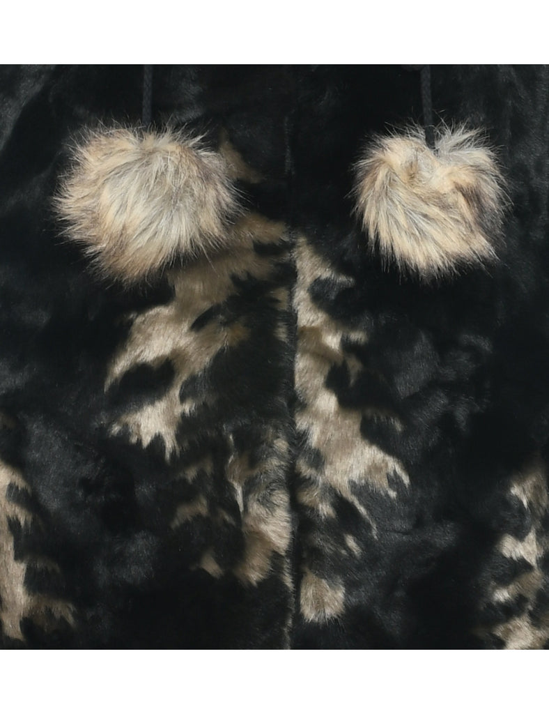 Hooded Faux Fur Coat - S