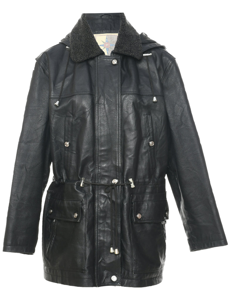 Hooded Leather Jacket - M