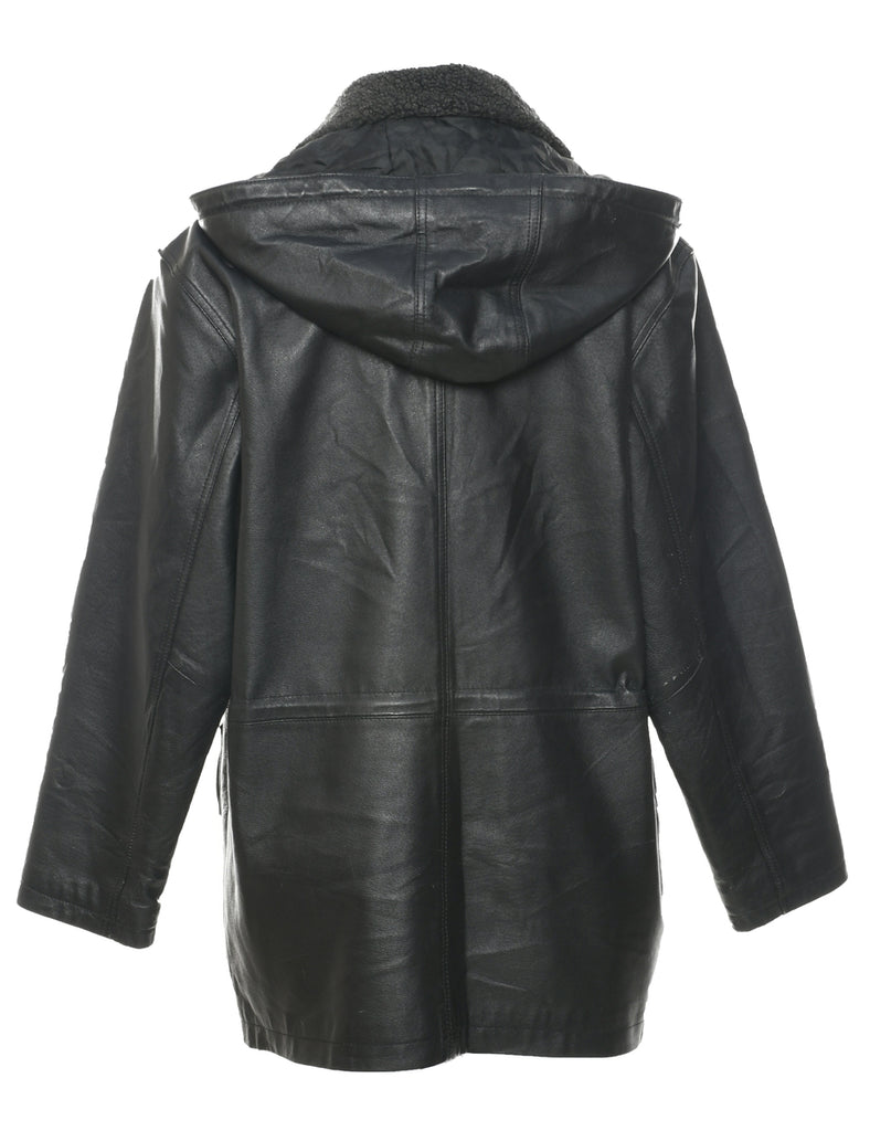 Hooded Leather Jacket - M