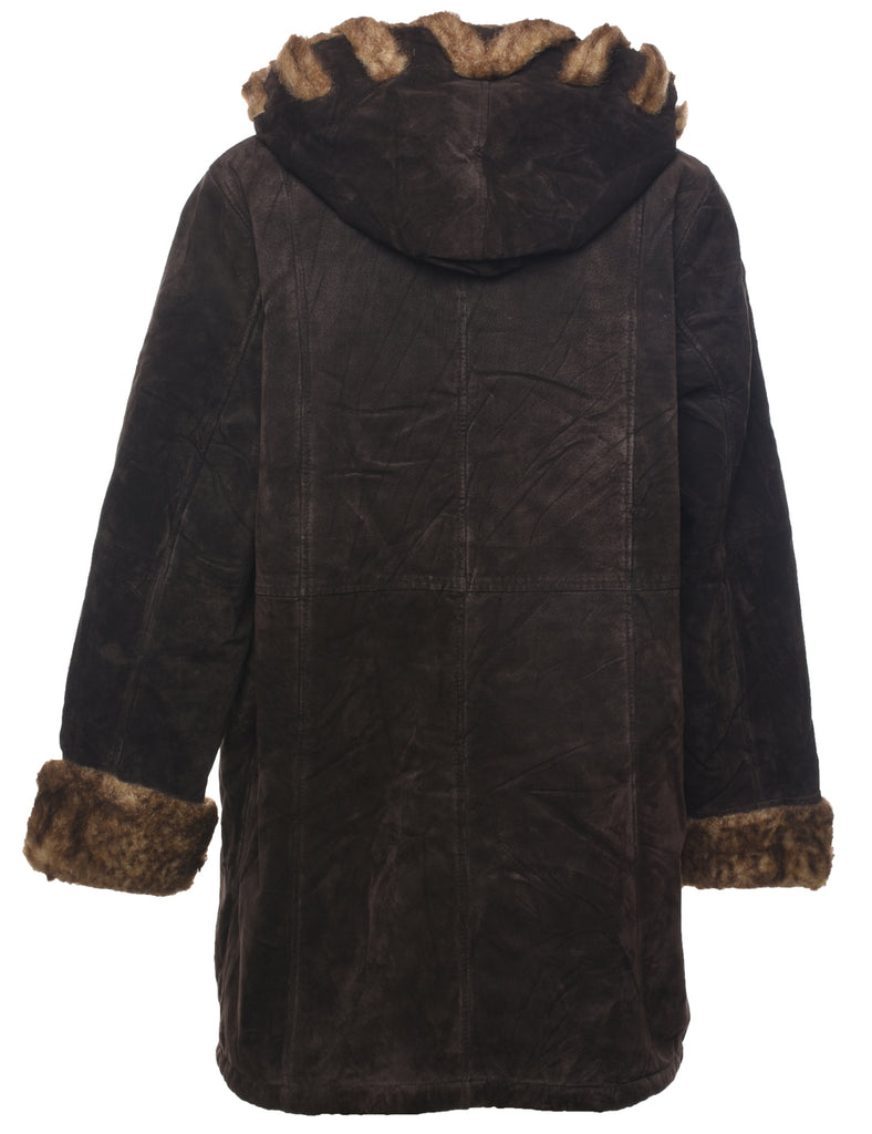 Hooded Shearling Suede Jacket - L