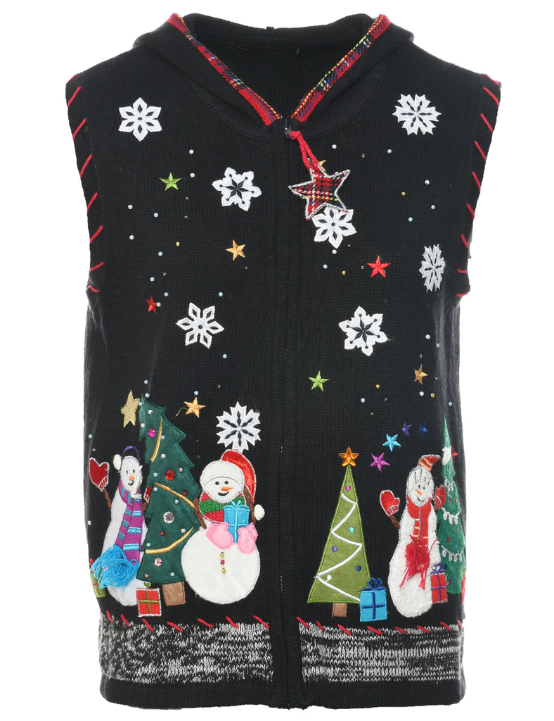 Hooded Snowman Christmas Vest - M