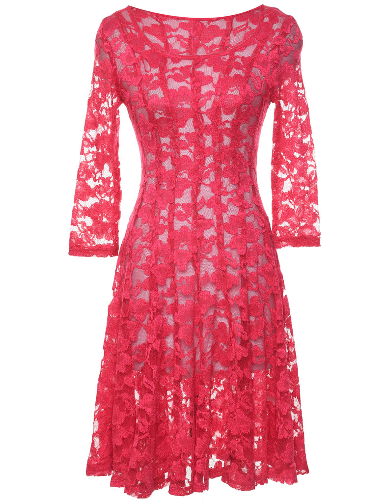 Hot Pink Lace Evening Dress - XS