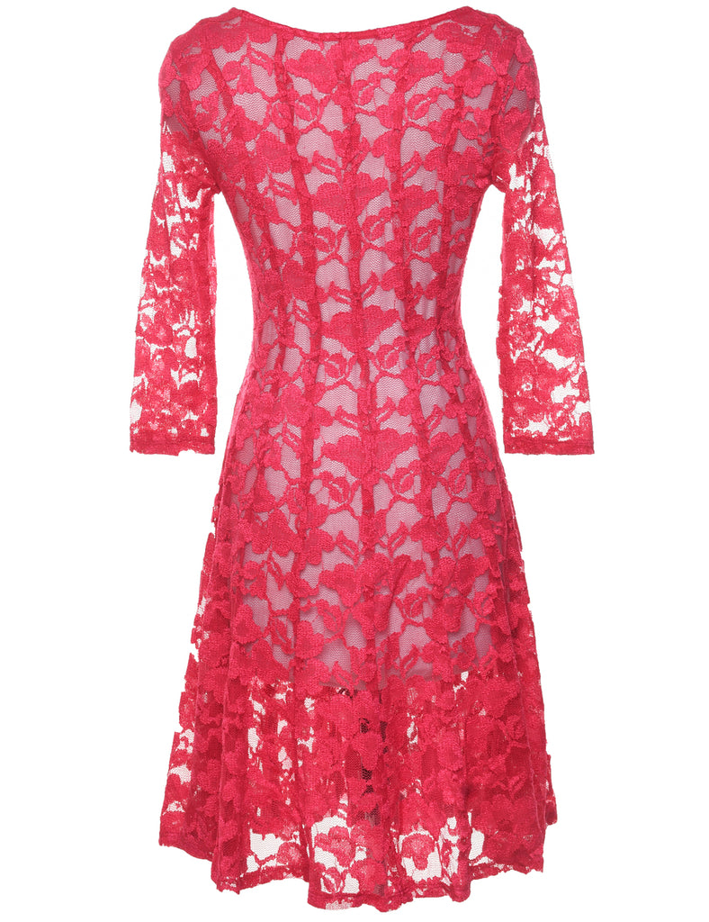 Hot Pink Lace Evening Dress - XS