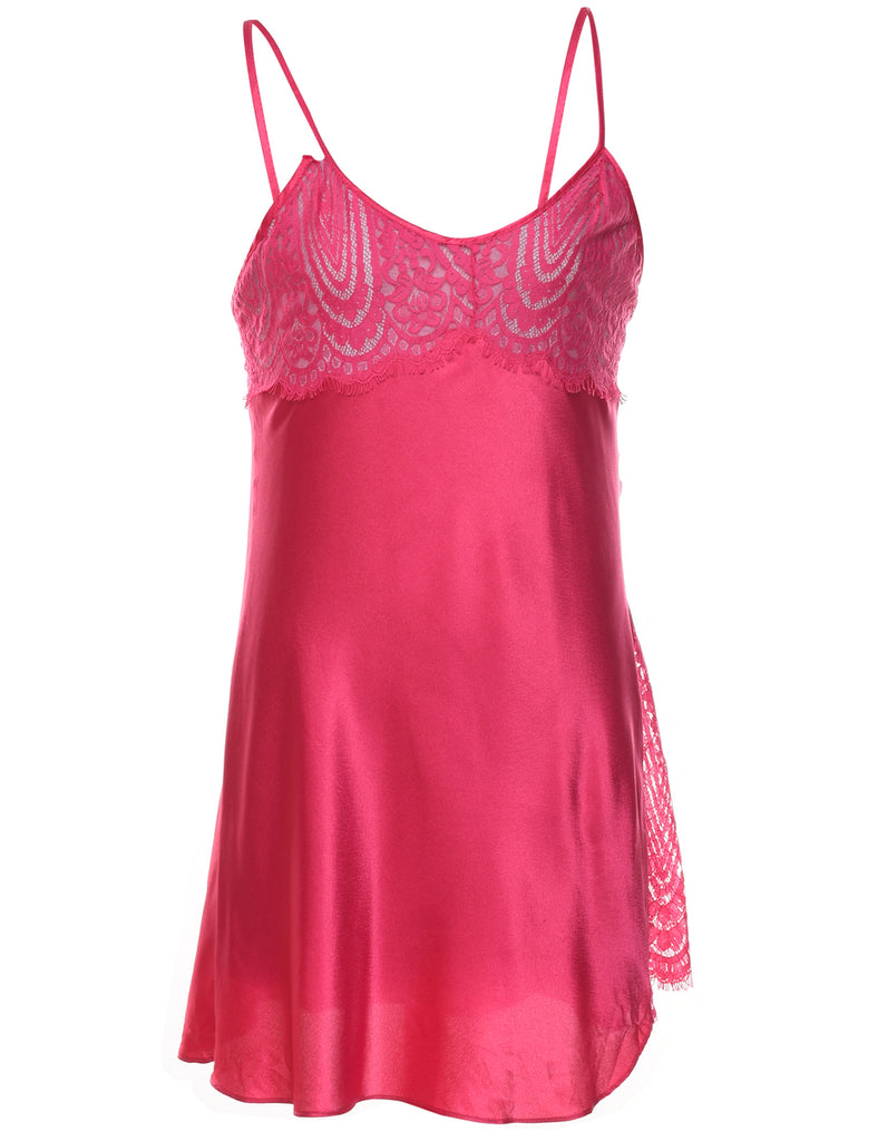 Hot Pink Lace Trim Strappy Slip Dress - M