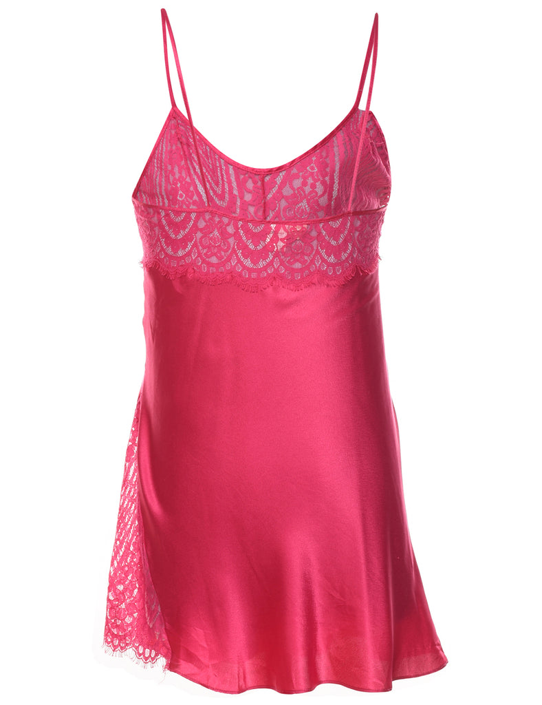 Hot Pink Lace Trim Strappy Slip Dress - M