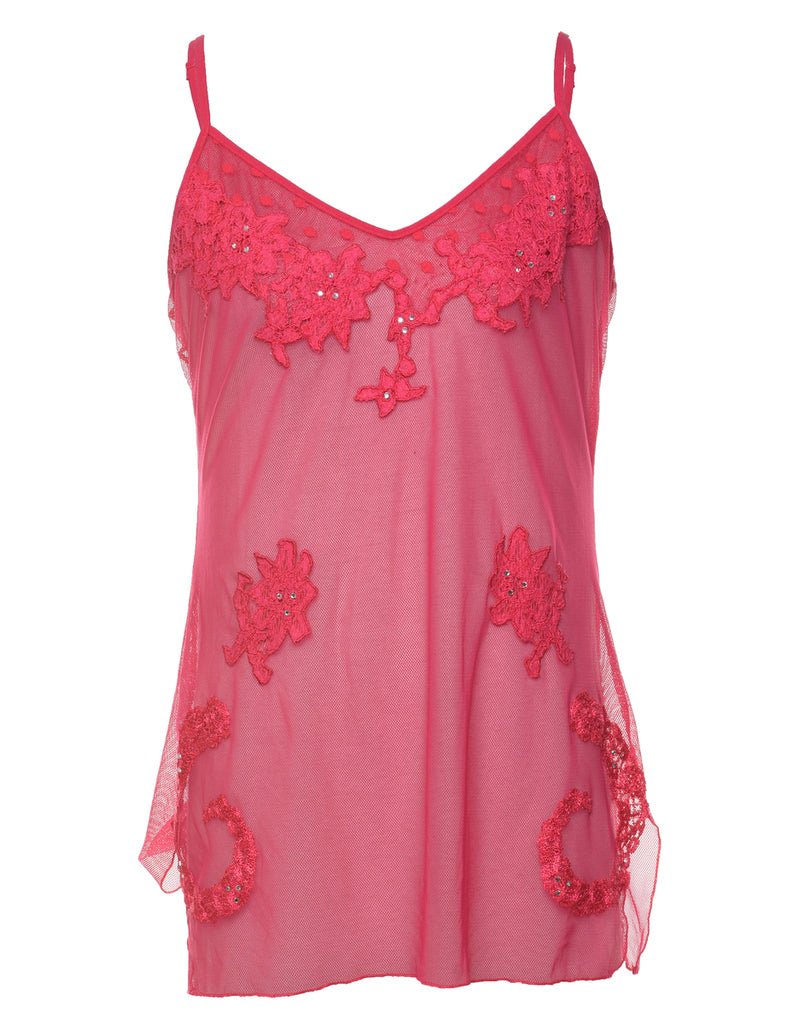 Hot Pink Sheer Y2K Embellished Babydoll - S