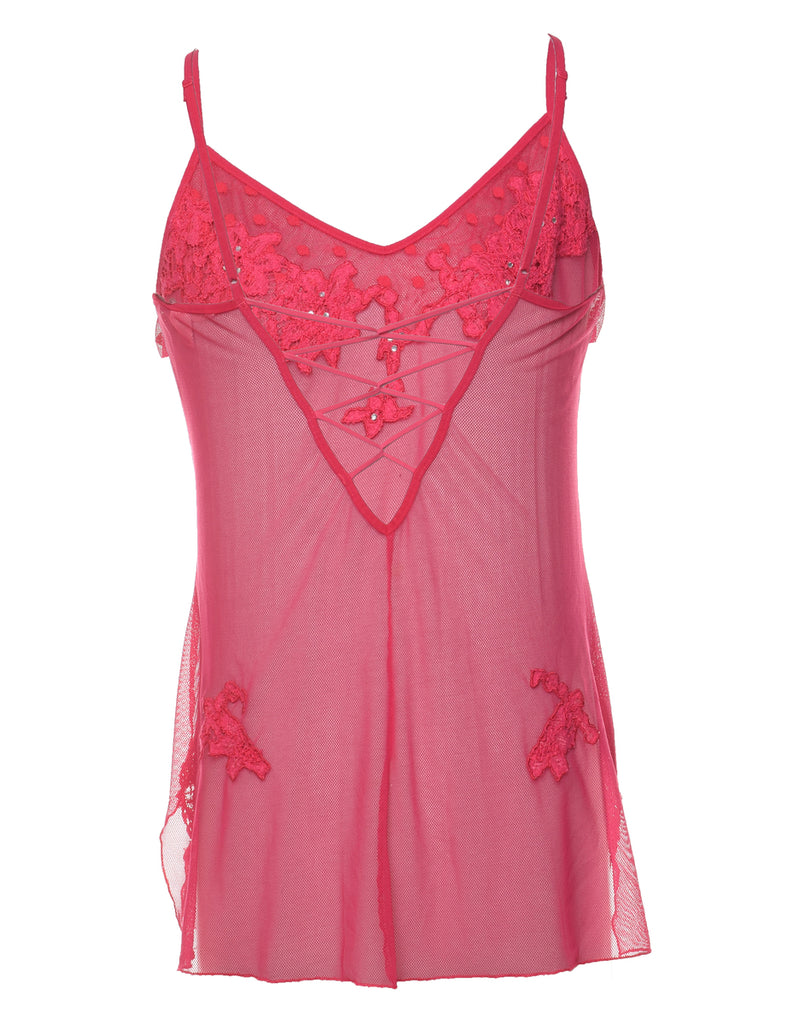 Hot Pink Sheer Y2K Embellished Babydoll - S