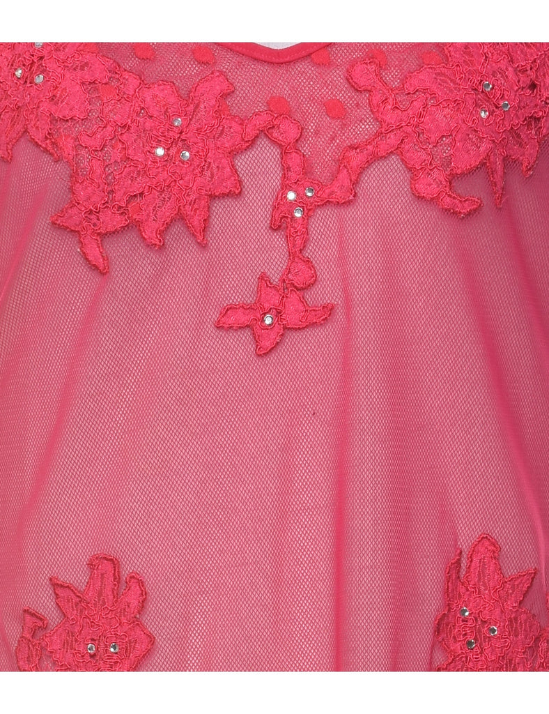 Hot Pink Sheer Y2K Embellished Babydoll - S