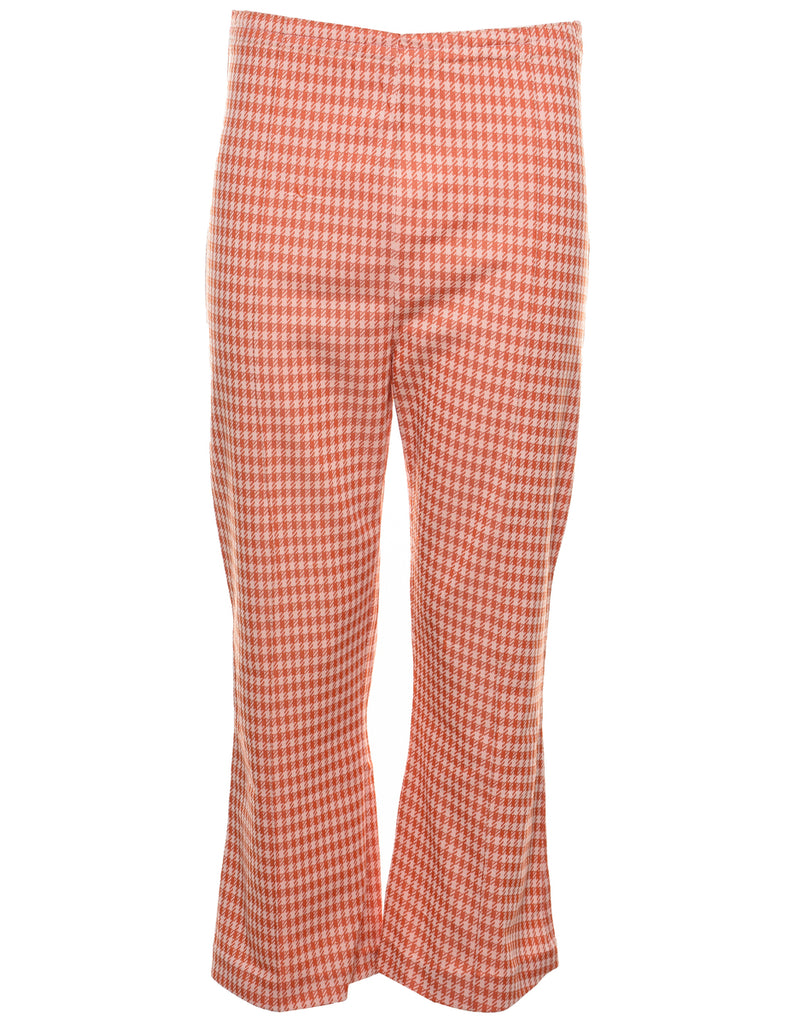 Houndstooth Design White & Orange 1970s Trousers - W27 L26