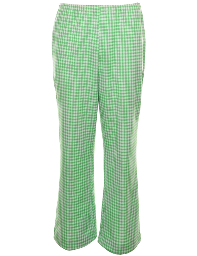 Houndstooth Light Green & Off-White Flared Trousers - W30 L28