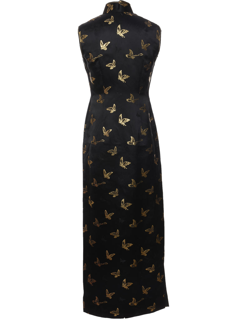 Jacquard Black & Gold Metallic Maxi Dress - M